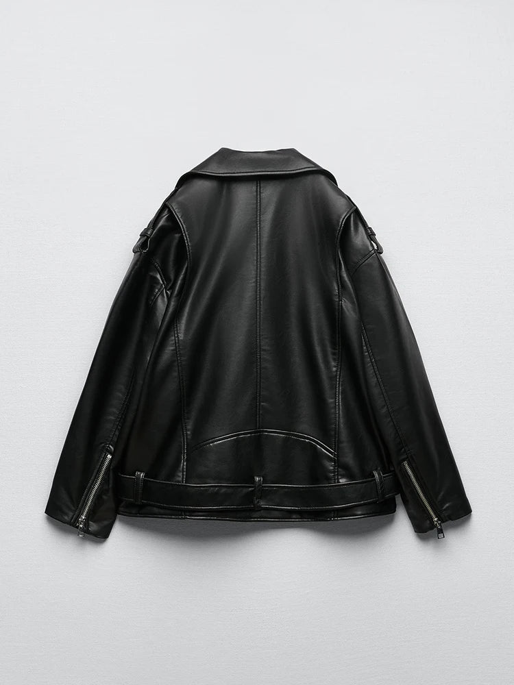 Biker Leather Jacket with Belt