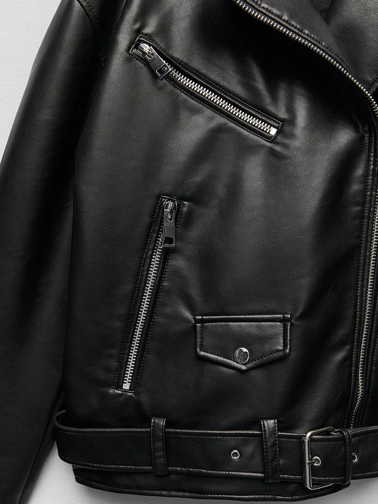 Biker Leather Jacket with Belt